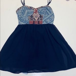 Navy dress with patches and beautiful sewing
